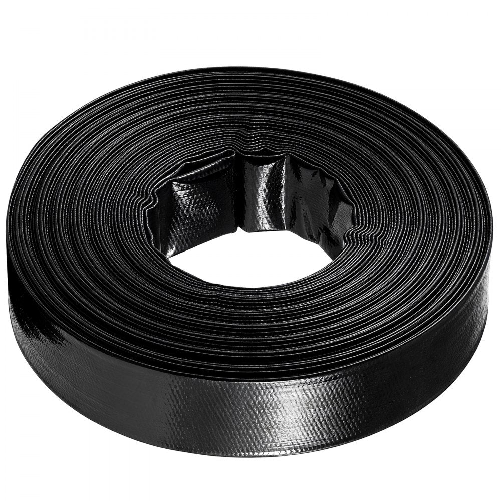 VEVOR Discharge Hose 1-1/2" x 100 ft PVC Lay Flat Backwash Water Pump Hose, for Swimming Pool Sand Filter & Sump Pump, Heavy Duty, Water Transfer Drainage, Weather & Burst-Resistant, with Clamps, Black