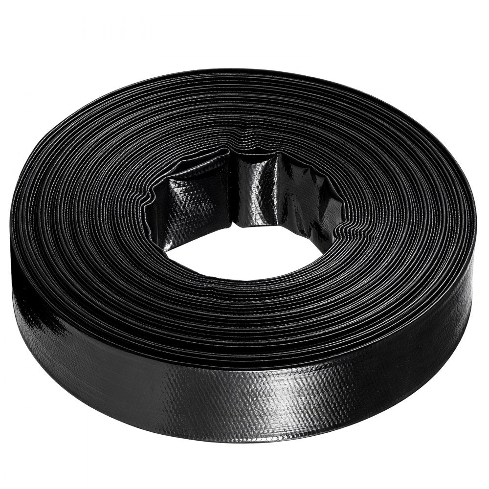 VEVOR Discharge Hose 1-1/2" x 100 ft PVC Lay Flat Backwash Water Pump Hose, for Swimming Pool Sand Filter & Sump Pump, Heavy Duty, Water Transfer Drainage, Weather & Burst-Resistant, with Clamps, Black
