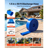 VEVOR Discharge Hose 1-1/2" x 50 ft PVC Lay Flat Backwash Water Pump Hose, for Swimming Pool Sand Filter & Sump Pump, Heavy Duty, Water Transfer Drainage, Weather & Burst-Resistant, with Clamps, Blue