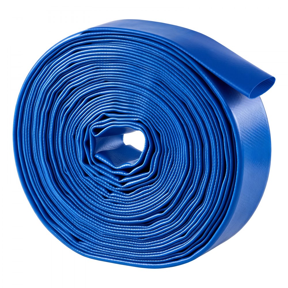 VEVOR Discharge Hose 1-1/2" x 50 ft PVC Lay Flat Backwash Water Pump Hose, for Swimming Pool Sand Filter & Sump Pump, Heavy Duty, Water Transfer Drainage, Weather & Burst-Resistant, with Clamps, Blue