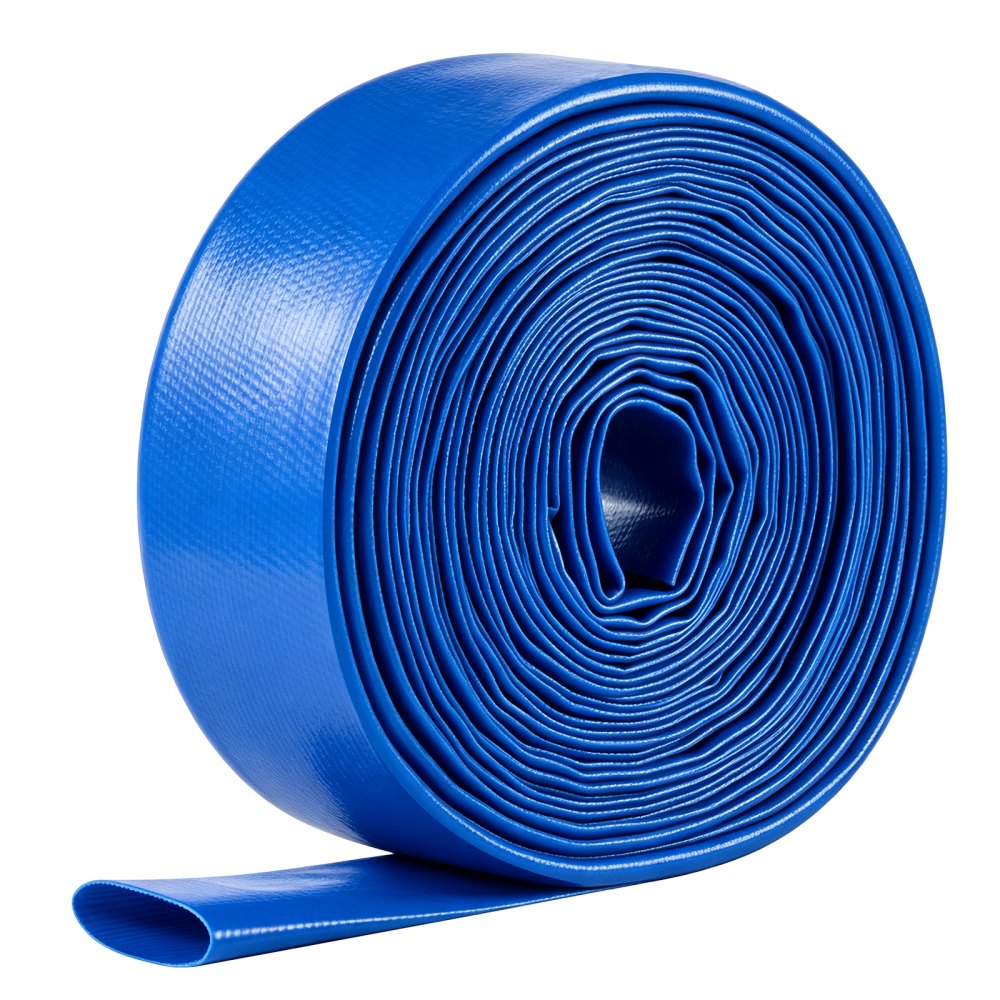 VEVOR Discharge Hose 1-1/2" x 50 ft PVC Lay Flat Backwash Water Pump Hose, for Swimming Pool Sand Filter & Sump Pump, Heavy Duty, Water Transfer Drainage, Weather & Burst-Resistant, with Clamps, Blue