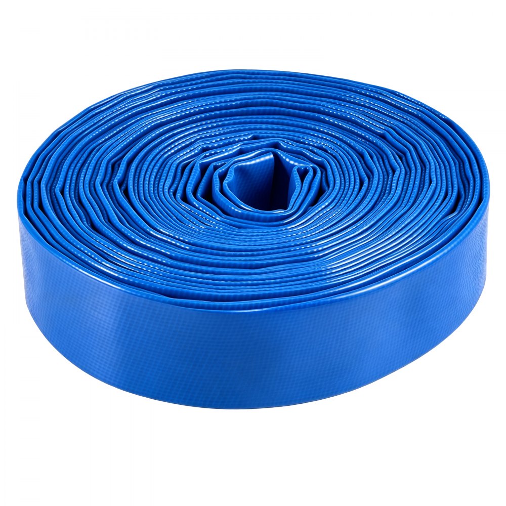 VEVOR Discharge Hose 1-1/2" x 50 ft PVC Lay Flat Backwash Water Pump Hose, for Swimming Pool Sand Filter & Sump Pump, Heavy Duty, Water Transfer Drainage, Weather & Burst-Resistant, with Clamps, Blue