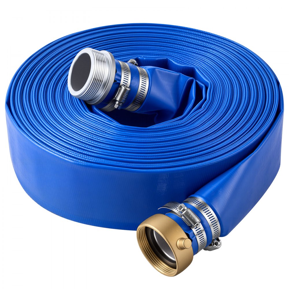 VEVOR Discharge Hose 2" x 100 ft PVC Lay Flat Backwash Water Pump Hose, for Swimming Pool Sand Filter & Sump Pump, Water Transfer Drainage, Weather & Burst-Resistant, with Pin Lug Fittings, Blue