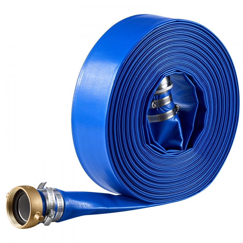 VEVOR Discharge Hose 2" x 100 ft PVC Lay Flat Backwash Water Pump Hose, for Swimming Pool Sand Filter & Sump Pump, Water Transfer Drainage, Weather & Burst-Resistant, with Pin Lug Fittings, Blue