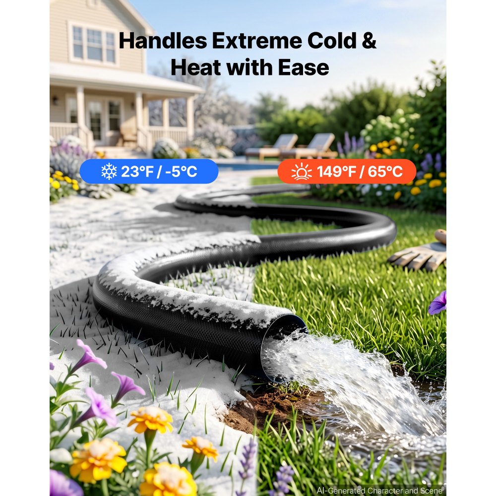 VEVOR Discharge Hose 2" x 100 ft PVC Lay Flat Backwash Water Pump Hose, for Swimming Pool Sand Filter & Sump Pump, Heavy Duty, Water Transfer Drainage, Weather & Burst-Resistant, with Clamps, Black