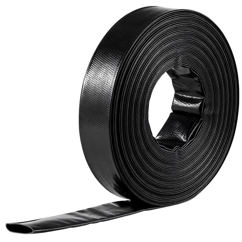 VEVOR Discharge Hose 2" x 100 ft PVC Lay Flat Backwash Water Pump Hose, for Swimming Pool Sand Filter & Sump Pump, Heavy Duty, Water Transfer Drainage, Weather & Burst-Resistant, with Clamps, Black