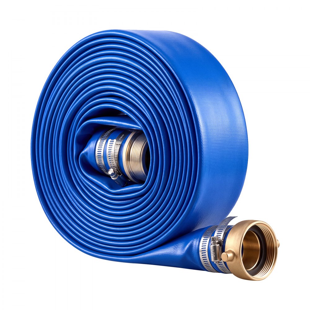 VEVOR Discharge Hose 2" x 50 ft PVC Lay Flat Backwash Water Pump Pool Hose, for Swimming Pool Sand Filter & Sump Pump, Water Transfer Drainage, Weather & Burst-Resistant, with Pin Lug Fittings, Blue