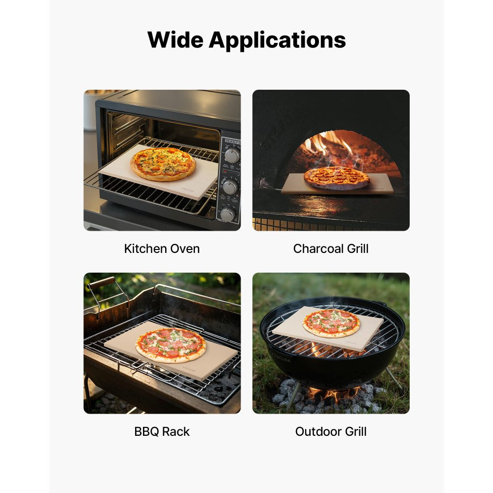 VEVOR Pizza Stone, 20 x 14 x 0.6 in Rectangular Cordierite Pizza Stone, 1450℉ Heat-Resistant Cook Stone, Extra Large Baking-Stone with Metal Peel, Scraper, for Kitchen Bake Oven, BBQ Grill