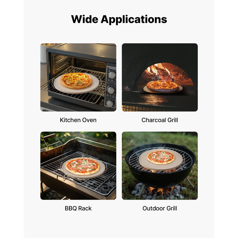 VEVOR Pizza Stone, 16 in Round Pizza Stone, 0.67" Thick Extra Large Baking-Stone with Rack Stand, 1450℉ Heat-Resistant Cooking Stones, for Kitchen Oven, Baking Pizzas, BBQ Grill