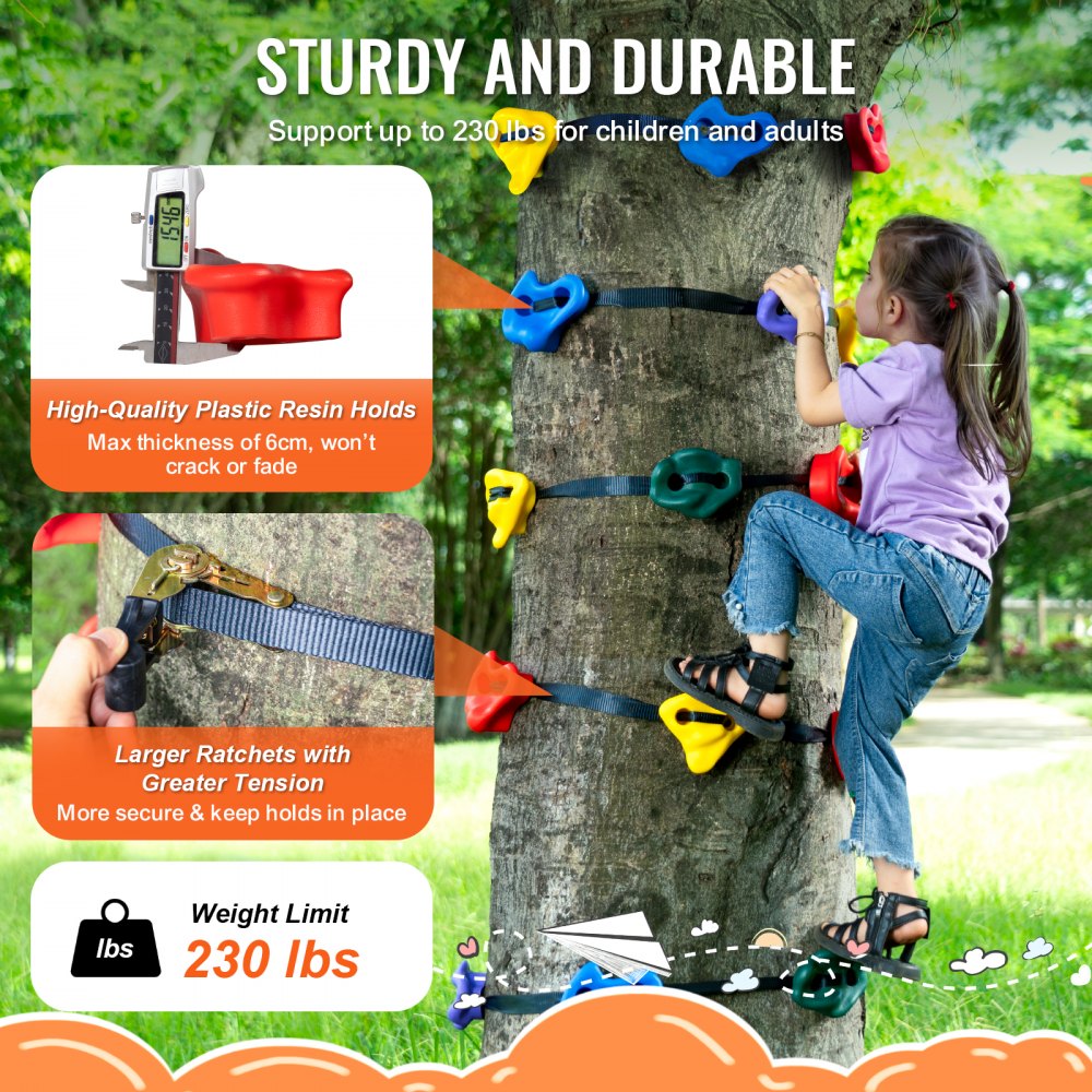 VEVOR Ninja Tree Climbing Kit, 20 Tree Climbing Holds and 6 Ratchet Straps, Large Climbing Rocks for Kids and Adults Climber, Various Colors and Shapes, for Outdoor Ninja Warrior Obstacle Training