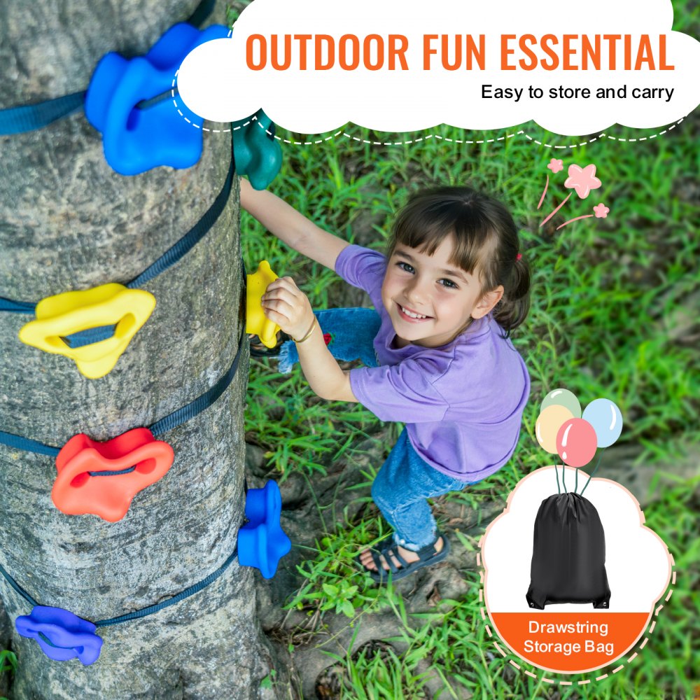 VEVOR Ninja Tree Climbing Kit, 20 Tree Climbing Holds and 6 Ratchet Straps, Large Climbing Rocks for Kids and Adults Climber, Various Colors and Shapes, for Outdoor Ninja Warrior Obstacle Training