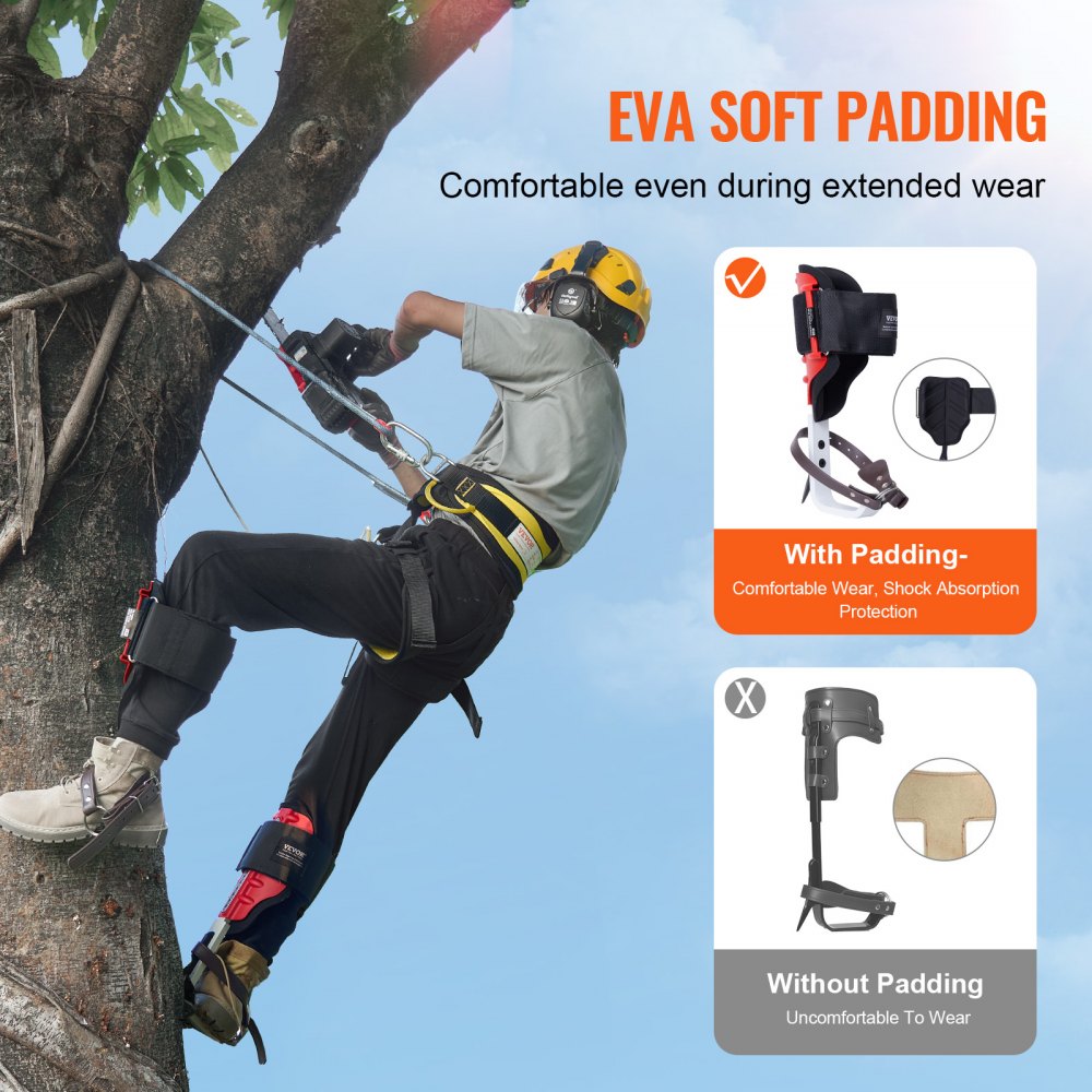 VEVOR Tree Climbing Spikes, 1 Pair Aluminum Climbing Spurs, 350lbs Load Capacity Tree Climbing Gear with Straps and Spike Protectors, Arborist Equipment for Climbers, Hunting, Fruit Picking, Red