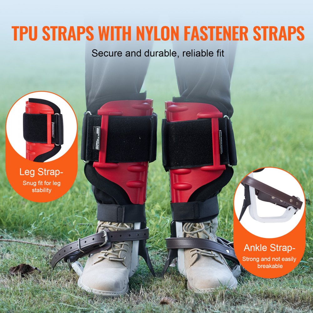 VEVOR Tree Climbing Spikes, 1 Pair Aluminum Climbing Spurs, 350lbs Load Capacity Tree Climbing Gear with Straps and Spike Protectors, Arborist Equipment for Climbers, Hunting, Fruit Picking, Red