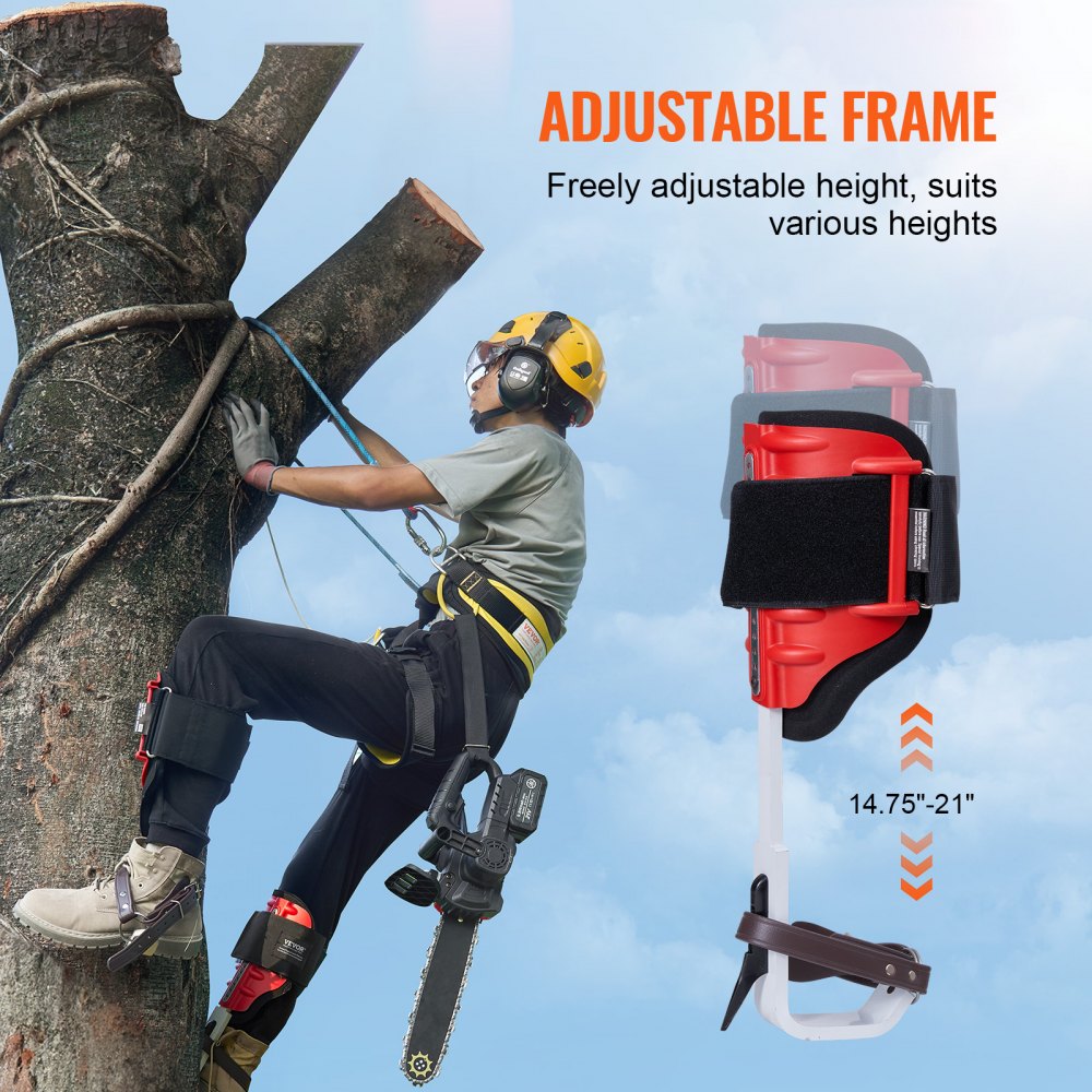 VEVOR Tree Climbing Spikes, 1 Pair Aluminum Climbing Spurs, 350lbs Load Capacity Tree Climbing Gear with Straps and Spike Protectors, Arborist Equipment for Climbers, Hunting, Fruit Picking, Red