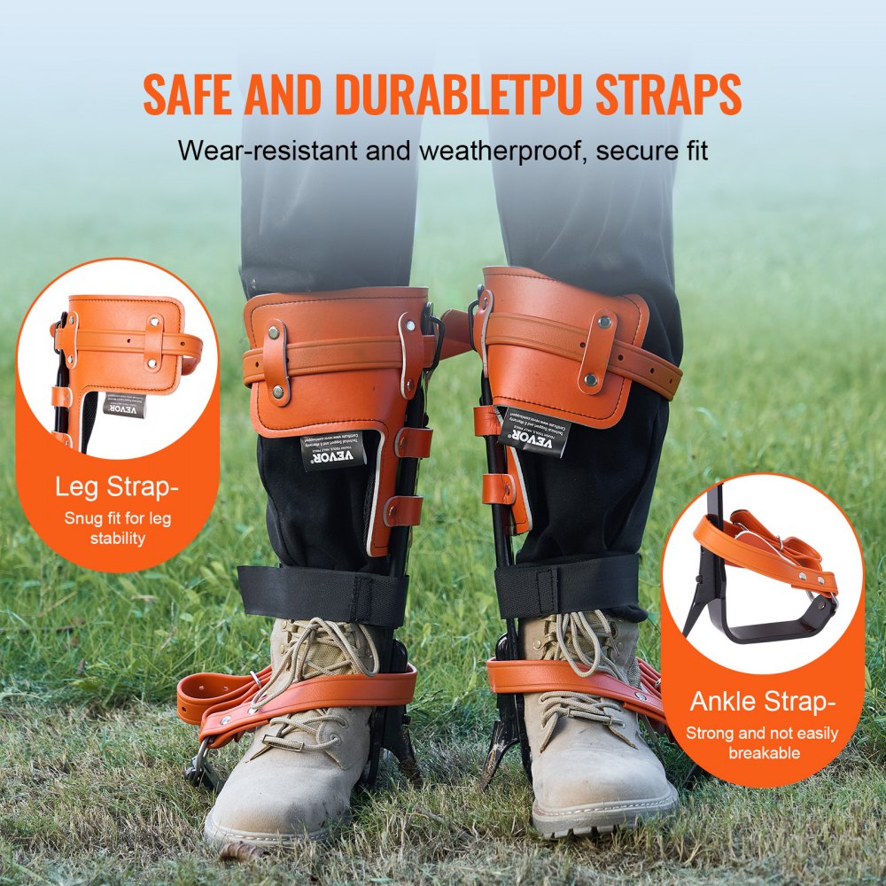 VEVOR Tree Climbing Spikes, 1 Pair Alloy Steel Climbing Spurs, 350lbs Load Capacity Tree Climbing Gear with Straps and Spike Protectors, Arborist Equipment for Climbers, Hunting, Fruit Picking, Orange
