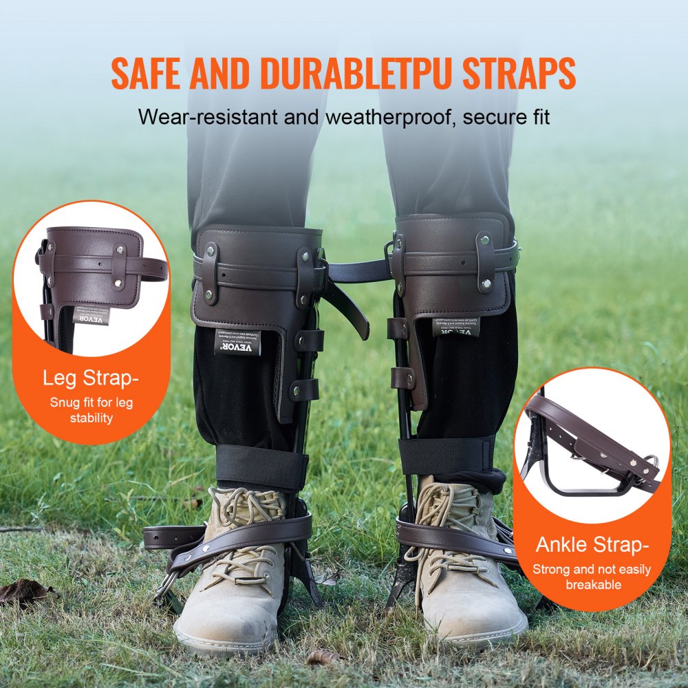 VEVOR Tree Climbing Spikes, 1 Pair Alloy Steel Climbing Spurs, 350lbs Load Capacity Tree Climbing Gear with Straps and Spike Protectors, Arborist Equipment for Climbers, Hunting, Fruit Picking, Brown