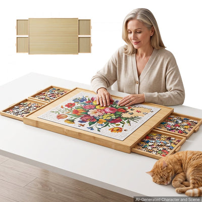 Vevor Puzzle Board 1000-Piece Wooden Jigsaw Organizer with 4 Drawers & Cover 29x21