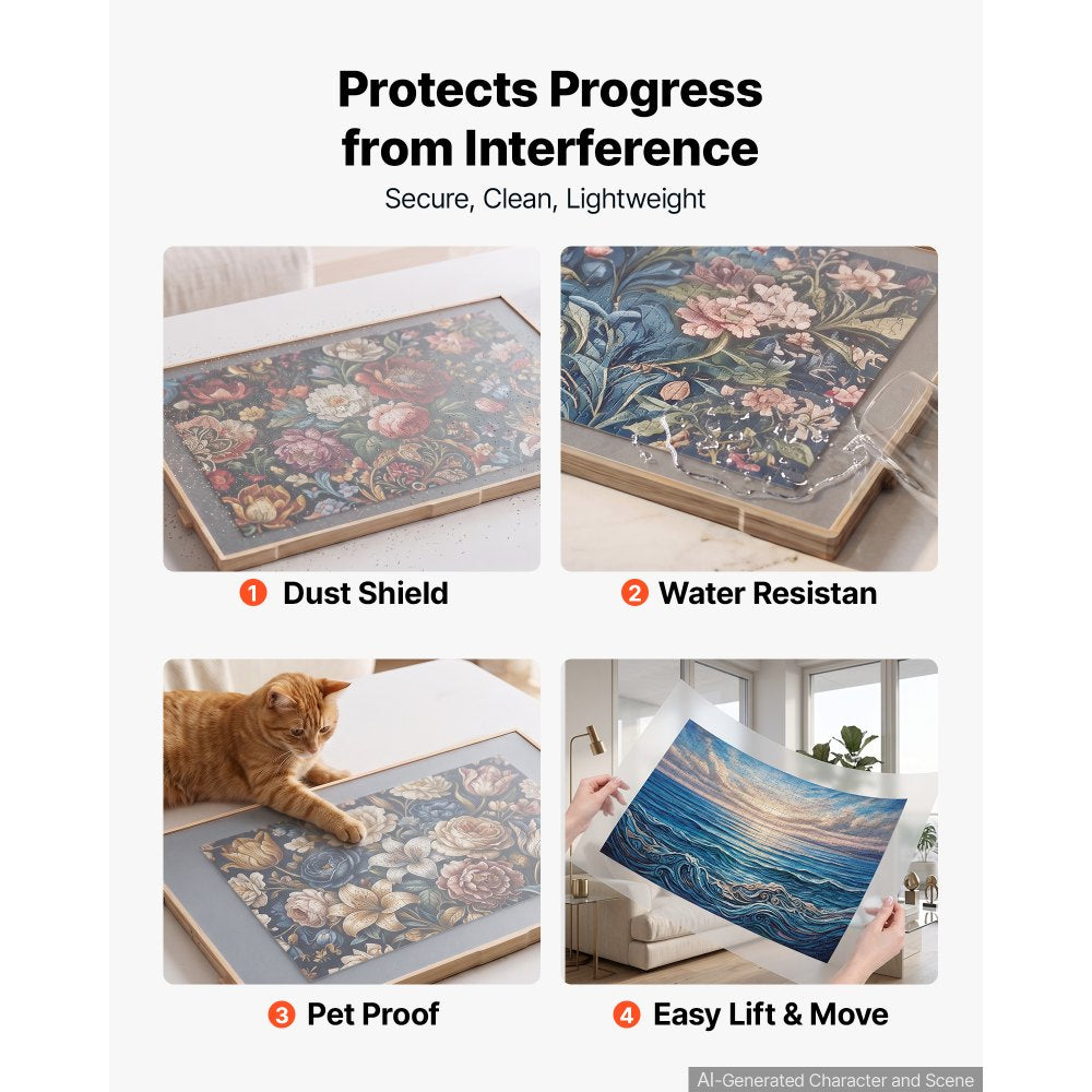 VEVOR 2000 Piece Rotating Puzzle Board with 6 Drawers and Cover, 40x29 in, Birthday Gift for Mom, Felt Surface, Portable Wooden Table, 360° Rotation Puzzles Storage Jigsaw Accessories for Adult