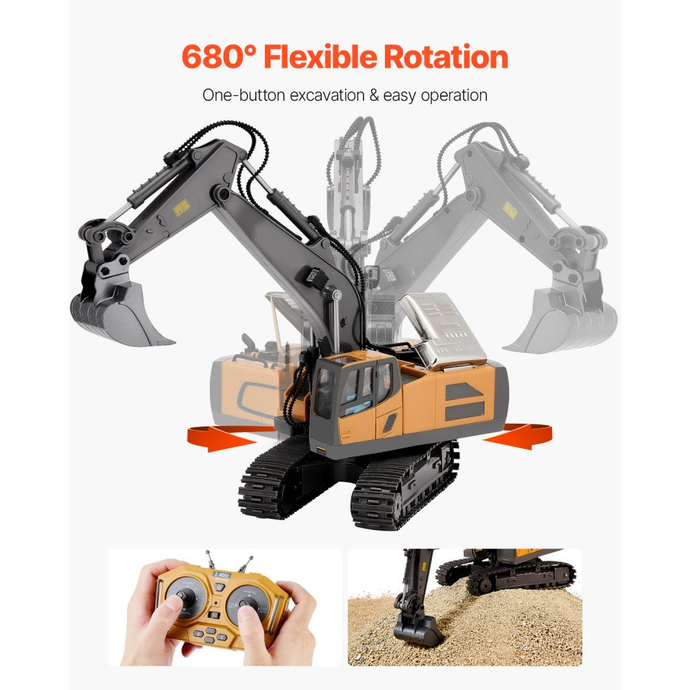 VEVOR Remote Control Excavator Toy, 11 Channel, 1:20 Scale Remote Control Digger Toy, RC Excavator with Lights & Sounds, Full Functional Construction Vehicles for Kids, 2 Batteries, Birthday Present