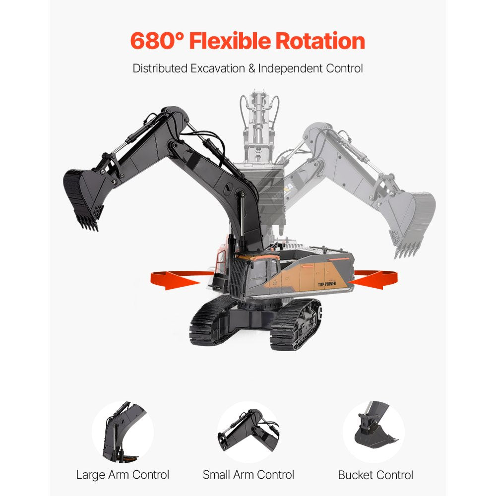 VEVOR Remote Control Excavator Toy, 22 Channel, 1:14 Scale Remote Control Digger with Metal Shovel, RC Excavator with Lights & Sounds, Full Functional Construction Vehicles for Kids, Birthday Present