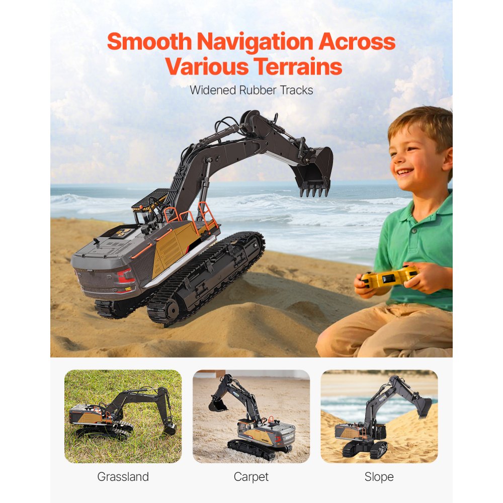 VEVOR Remote Control Excavator Toy, 22 Channel, 1:14 Scale Remote Control Digger with Metal Shovel, RC Excavator with Lights & Sounds, Full Functional Construction Vehicles for Kids, Birthday Present