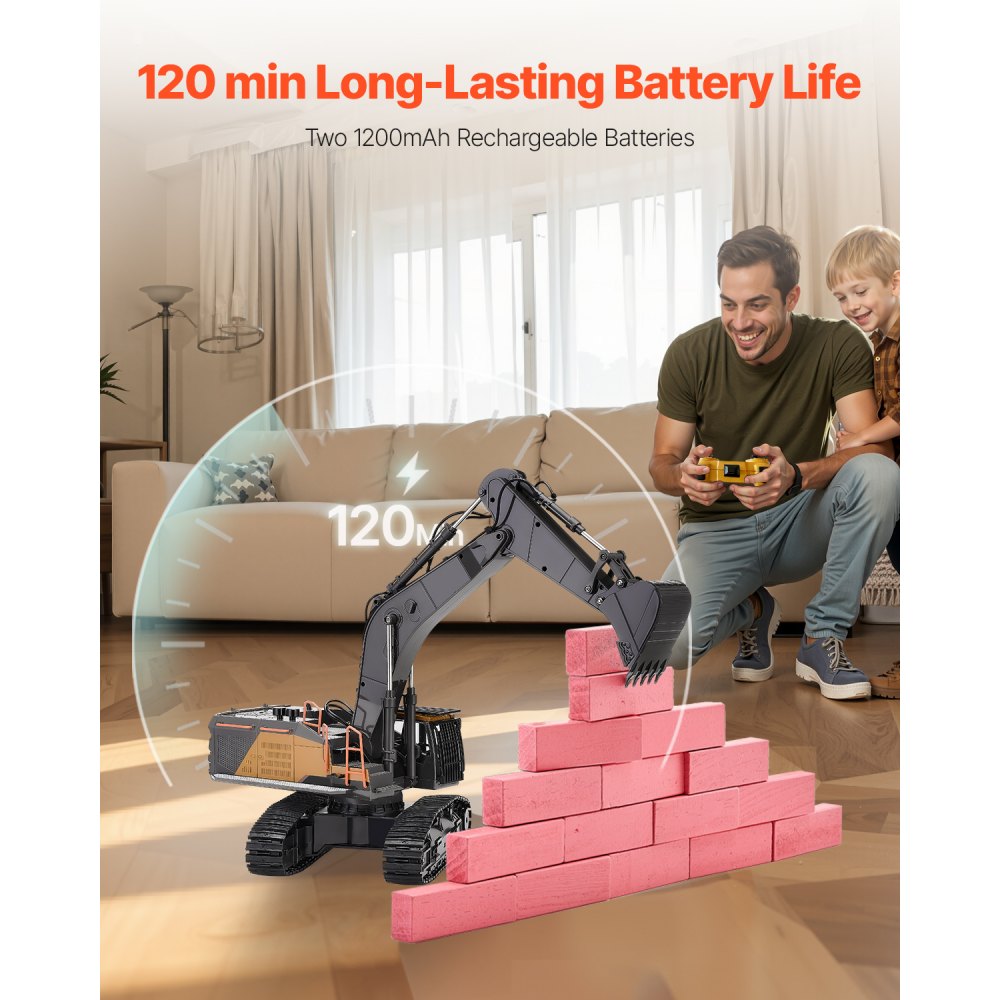 VEVOR Remote Control Excavator Toy, 22 Channel, 1:14 Scale Remote Control Digger with Metal Shovel, RC Excavator with Lights & Sounds, Full Functional Construction Vehicles for Kids, Birthday Present