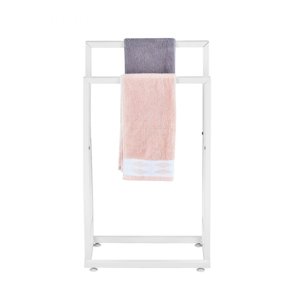 VEVOR Towel Rack, 2 Bars Metal Outdoor Towel Holder, Freestanding Pool Towel Hanger Stand Next to Hot Tub, Outdoor or Indoor Quilt Drying Rack Organizer, Ideal for Poolside, Bathroom, Spa, White