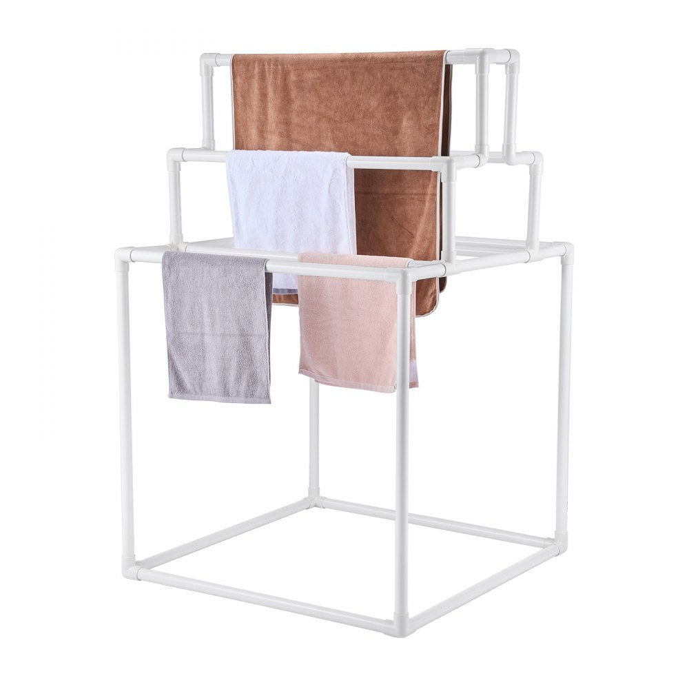 VEVOR Towel Rack, 8 Bars Outdoor PVC Towel Holder, Freestanding Pool Towel Hanger Stand Next to Hot Tub, Outdoor Indoor Quilt Drying Rack Organizer, Ideal for Poolside, Bathroom, Spa, White
