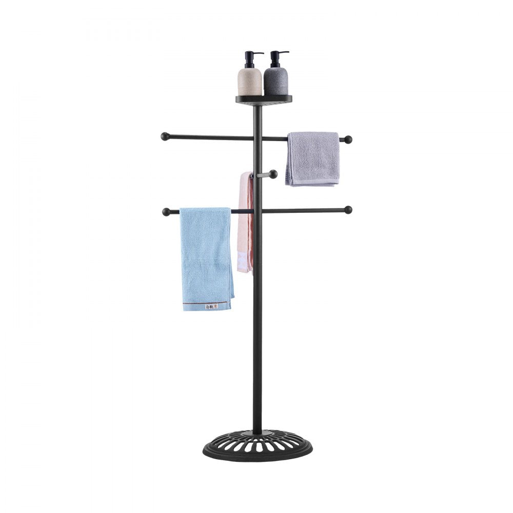 VEVOR Towel Rack, 3 Bars Outdoor Towel Holder with Metal Base, Freestanding Pool Towel Hanger Stand Next to Hot Tub, Outdoor or Indoor Quilt Drying Rack Organizer for Pool, Bathroom, Spa, Black