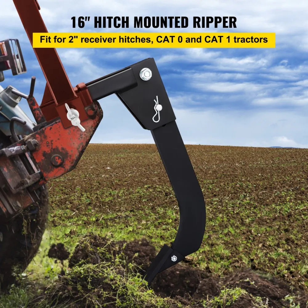 VEVOR Hitch Mounted Ripper, 16\" Shank Length Box Scraper Shank, 4 Hole Site Box Blade for Tractor, 2 Locating Pins Ripper Shank, 2 Plough Tips Box Blade Shank Teeth