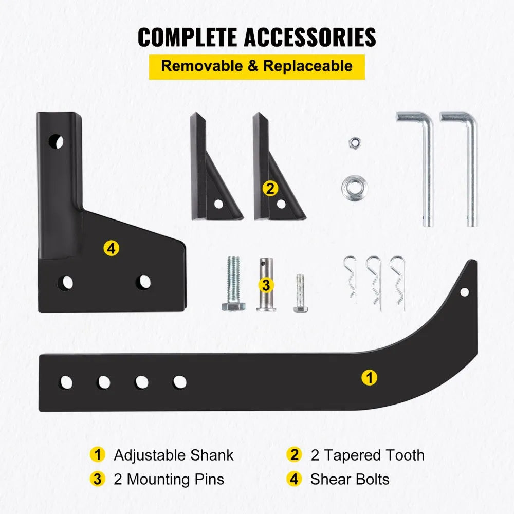VEVOR Hitch Mounted Ripper, 16\" Shank Length Box Scraper Shank, 4 Hole Site Box Blade for Tractor, 2 Locating Pins Ripper Shank, 2 Plough Tips Box Blade Shank Teeth