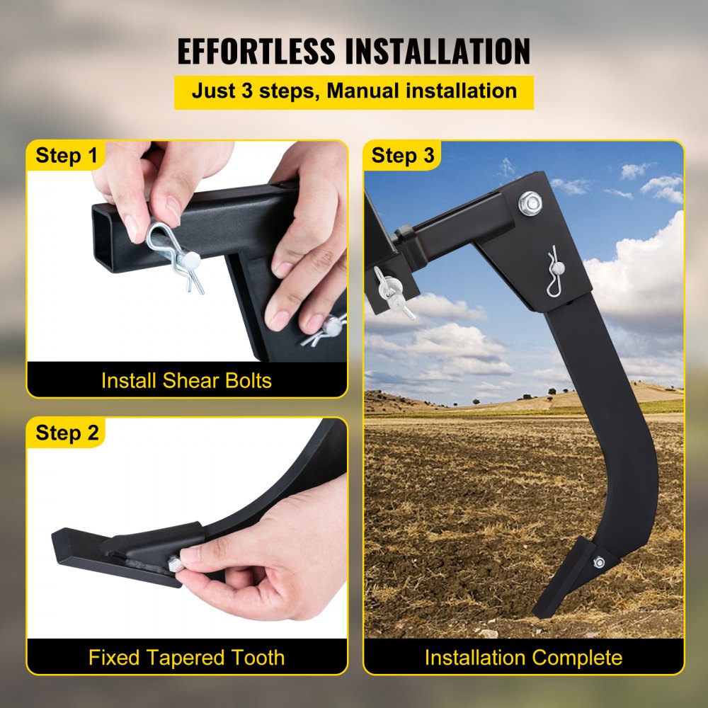 VEVOR Hitch Mounted Ripper, 16\" Shank Length Box Scraper Shank, 4 Hole Site Box Blade for Tractor, 2 Locating Pins Ripper Shank, 2 Plough Tips Box Blade Shank Teeth