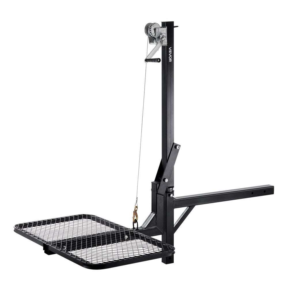 VEVOR Hitch Deer Hoist with Lifting System Platform, 300 lbs Load Capacity, Game Hoist Winch Lift with 2-inch Receiver, 360-Degree Swivel Shaft & Foldable, Hitch-Mounted Deer Hanger for Moving Game