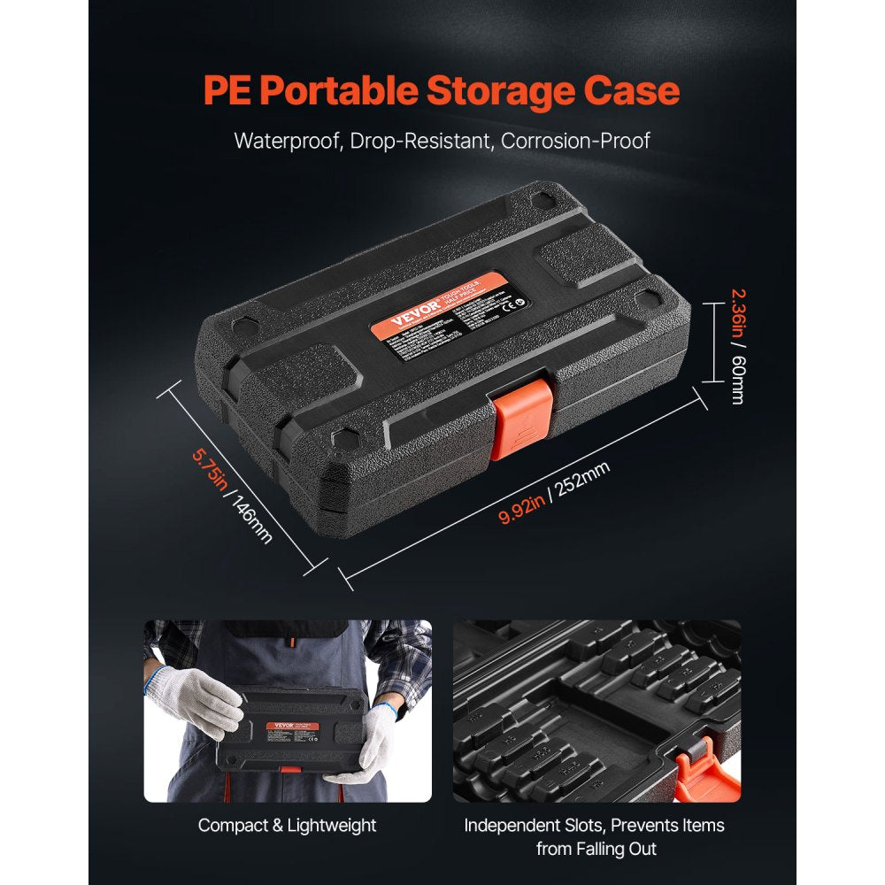VEVOR Extra Long Allen Hex Bit Socket Set, 18-Piece 3/8 inch Drive, S2 Alloy Steel and Cr-V Steel, Standard SAE and Metric 1/8-Inch-3/8-Inch, 3-12mm, with Enhanced Storage Case, for Mechanics
