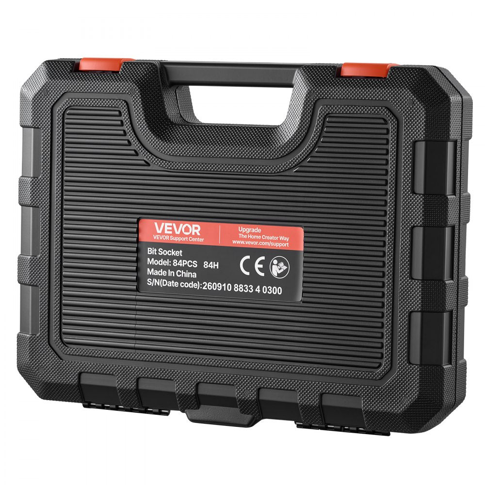 VEVOR Hex Bit Socket Set 84-Piece 1/4" 3/8" 1/2" Drive Hex Torx E-Torx, for Auto Repair Mechanical Maintenance, SAE and Metric, S2 Alloy & CR-V Steel with Portable Storage Case, Clear Markings