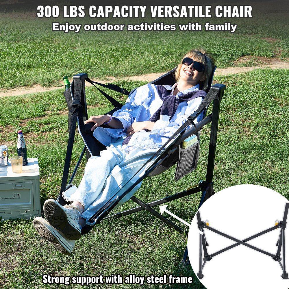 VEVOR Reclining Camping Chair, 300 lbs Load Camping Hammock Chair, Rocking Lounge Folding Chair with Footrest, Storage Bag, Headrest & Adjustable Backrest, for Camping and Other Outdoor Activities