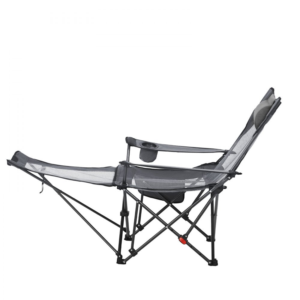 VEVOR Reclining Camping Chair, 4 Adjustable Positions, Portable Folding Lounger for Adults, Mesh Beach Chair with Headrest & Foot Rest, Supports 220 lbs, Heavy Duty Camp Chairs for Patio, Gray