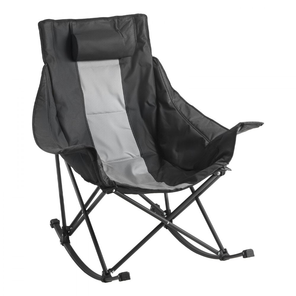 VEVOR Rocking Camping Chair, Portable Folding Rocker, Heavy-Duty Lawn Chair Recliner with Cupholder & Pocket, Supports 225lbs, Fully Padded Camp Chairs for Outdoor Patio Backyard Porch Garden