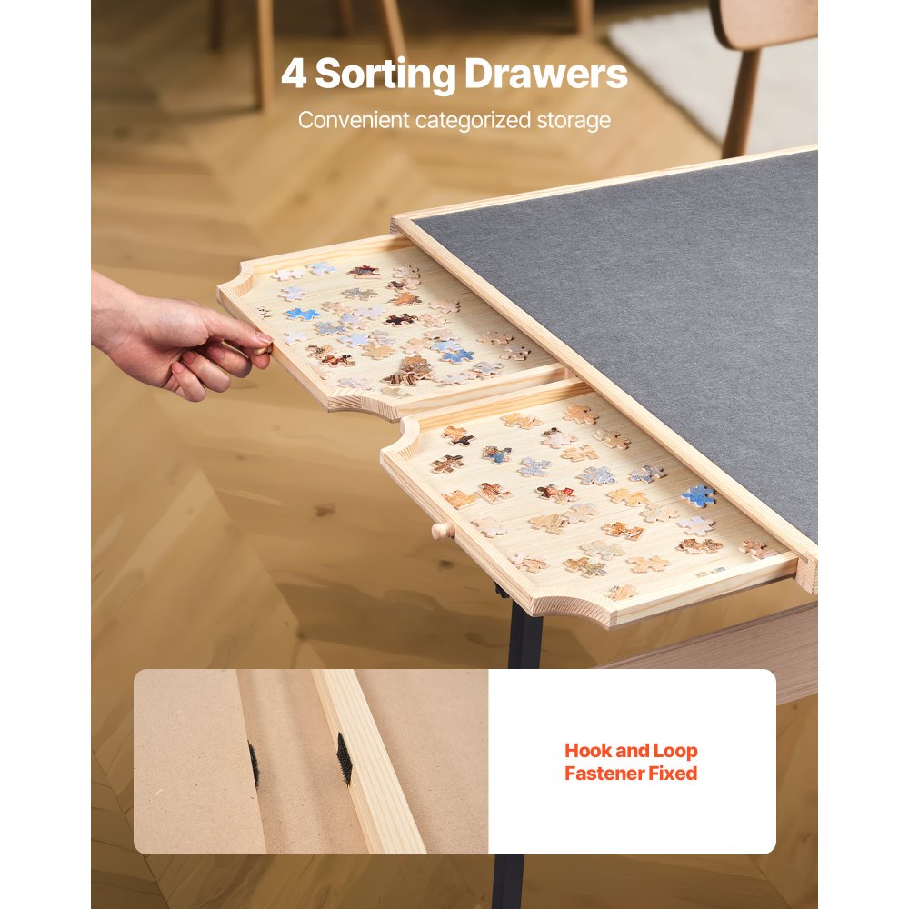 VEVOR 1500 Piece Puzzle Table with Legs, 4 Drawers and Cover, 34x25 in Portable Wooden Board with Wheels, Jigsaw Puzzle Accessories for Adults, Adjustable Height & 5-Tilting-Angle, Gift for Mom