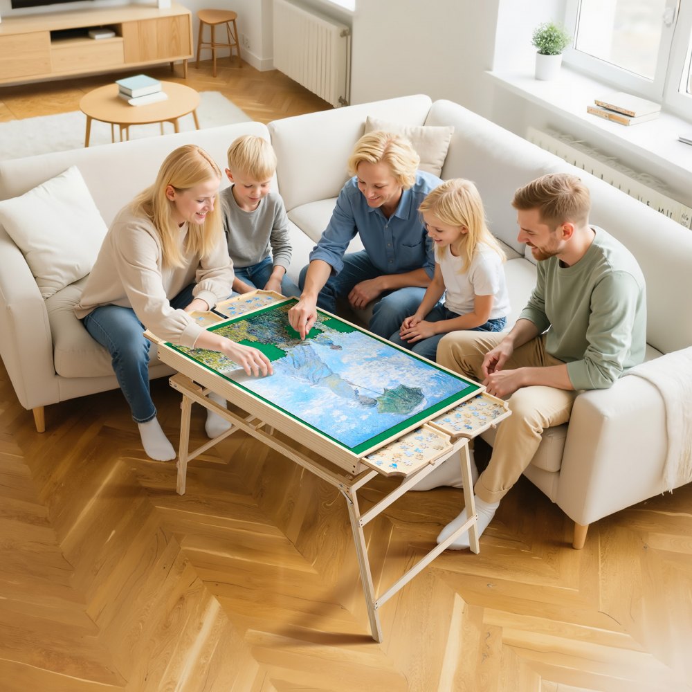 VEVOR 1500 Piece Puzzle Table with Folding Legs, 4 Drawers and Cover, 34x25 in Portable Wooden Board, Felt Surface Jigsaw Puzzle Accessories for Adults, Adjustable 6-Tilting-Angle, Gift for Mom