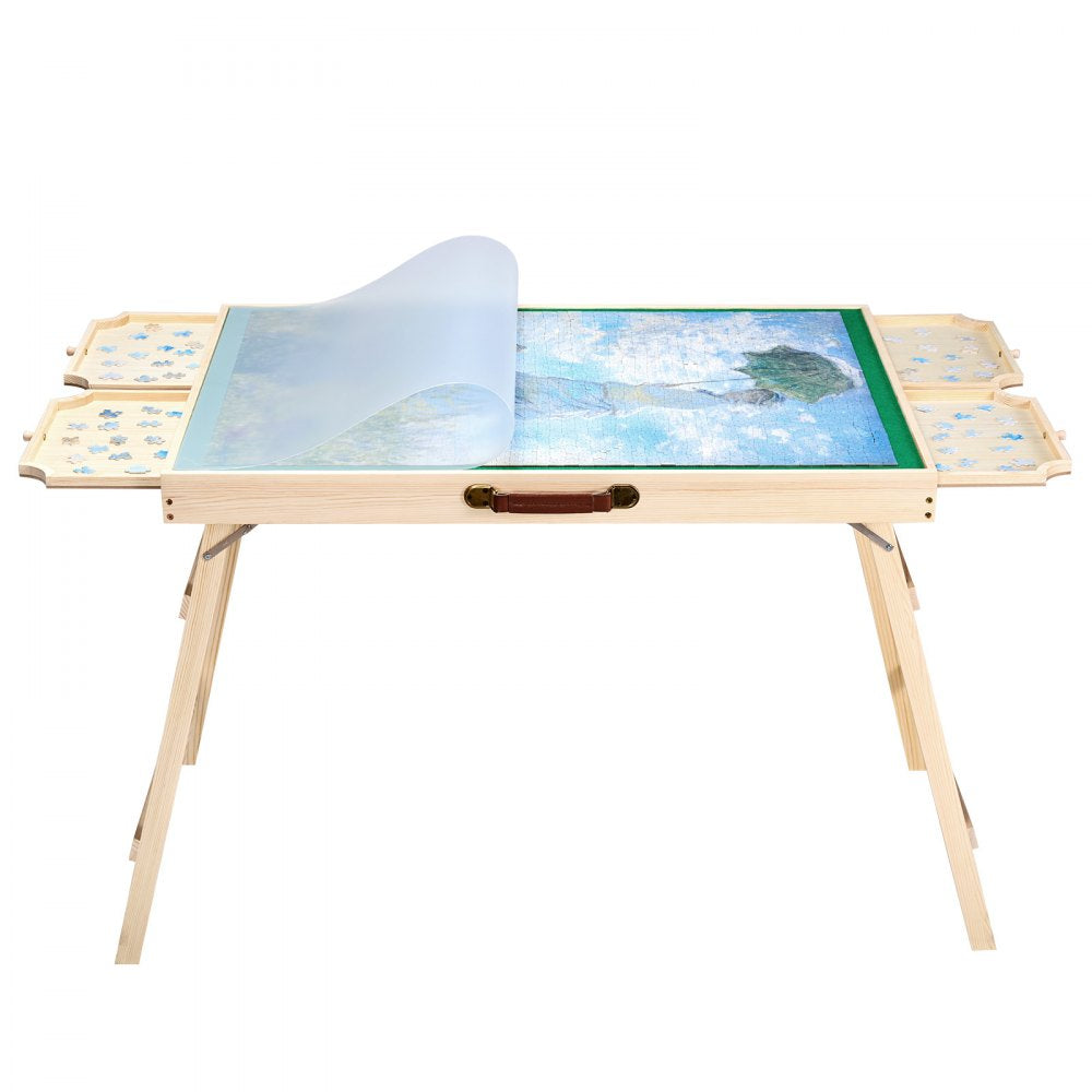VEVOR 1500 Piece Puzzle Table with Folding Legs, 4 Drawers and Cover, 34x25 in Portable Wooden Board, Felt Surface Jigsaw Puzzle Accessories for Adults, Adjustable 6-Tilting-Angle, Gift for Mom