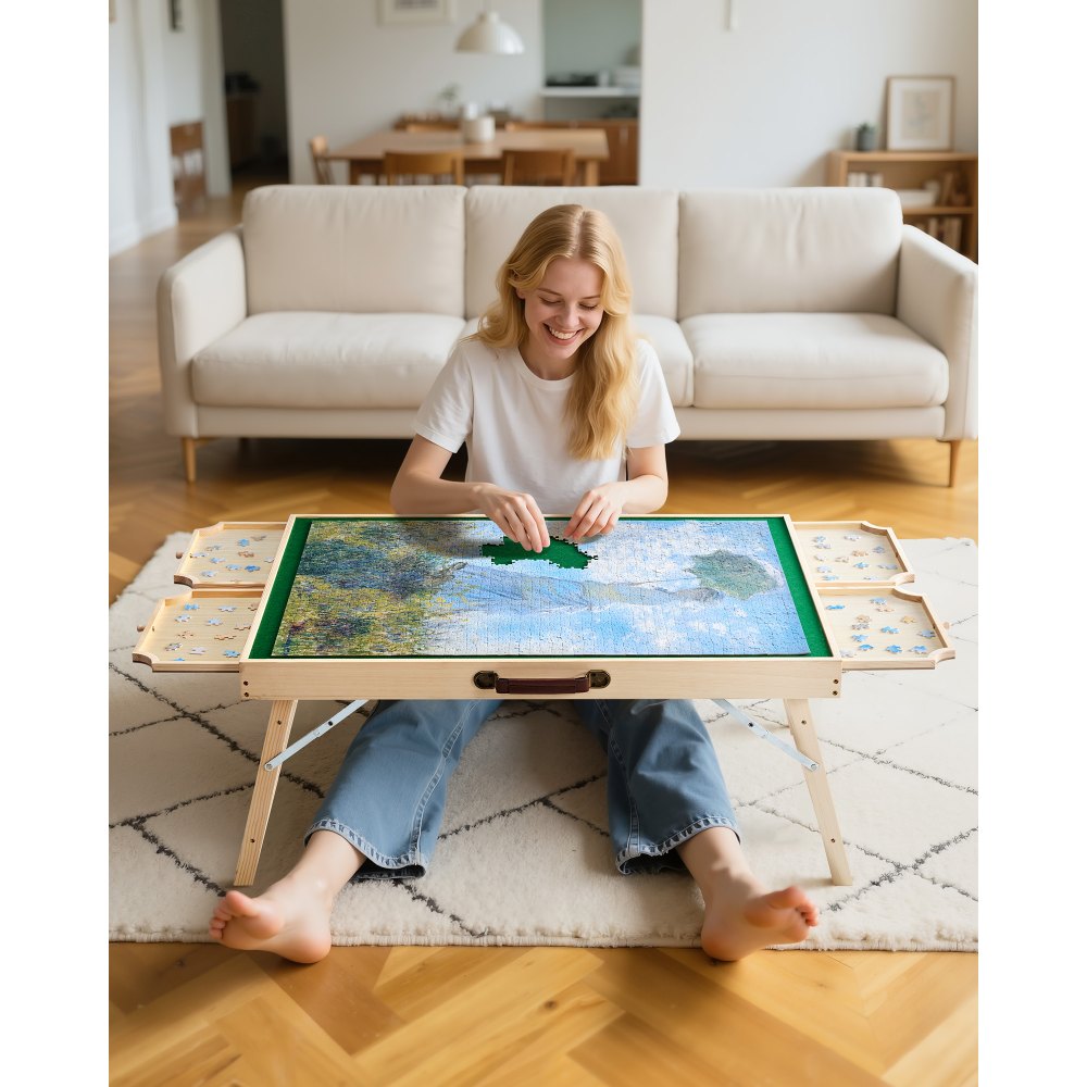 VEVOR 1500 Piece Puzzle Table with Folding Legs, 4 Drawers and Cover, 34x25 in Portable Wooden Board, Felt Surface Jigsaw Puzzle Accessories for Adults, Adjustable 6-Tilting-Angle, Gift for Mom