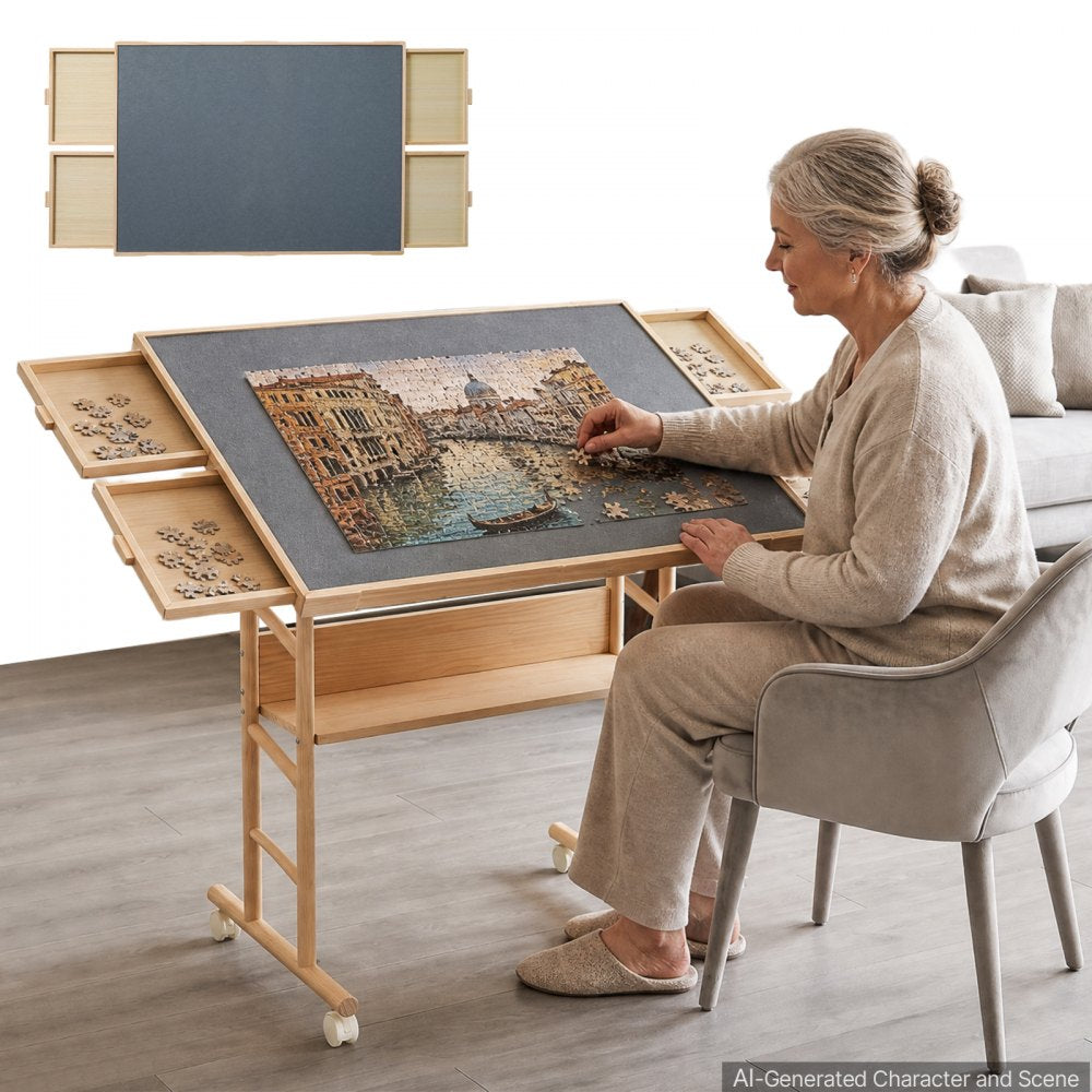 Vevor Puzzle Table 1500 Piece Wooden Jigsaw Board with Legs, 4 Drawers & Cover 34x25