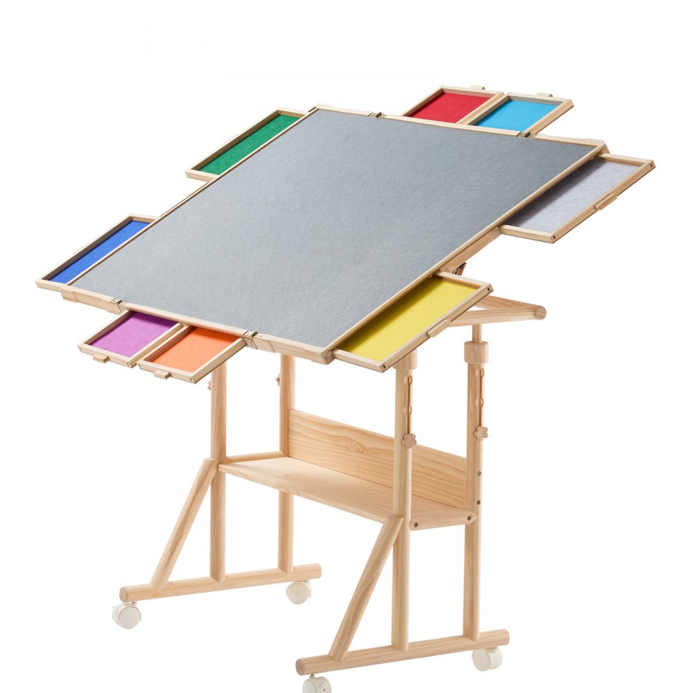 VEVOR 2000 Piece Rotating Puzzle Table with Legs Wheels 8 Drawers, 40x29 in, Colorful Felt Drawers, Portable Wooden Board, Felt Surface Jigsaw Puzzle Accessories, 5 Tilt Angles, Adjustable Height