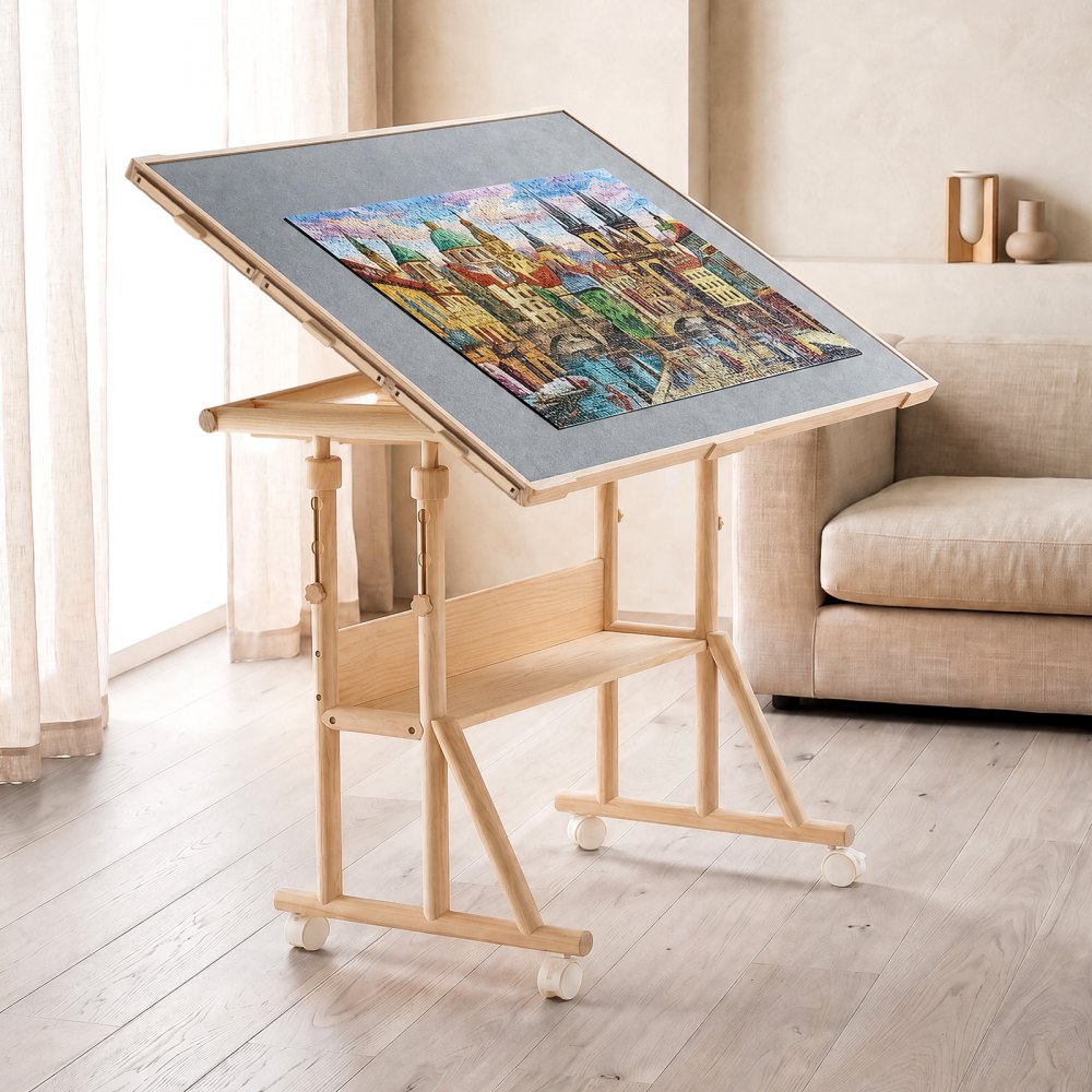 VEVOR 2000 Piece Puzzle Table with Legs, Wheels, 6 Drawers, Cover, 40x29 in, Gift for Mom, Portable Wooden Board, Felt Surface Jigsaw Puzzle Accessories for Adults, Adjustable Height Storage Organizer