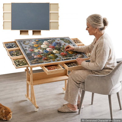 Vevor Puzzle Table 2000-Piece Portable Wooden Board with Legs, Wheels, 6 Drawers & Cover New
