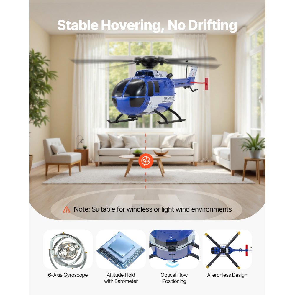 VEVOR RC Helicopter, 2.4GHz 4-Propeller Remote Control Helicopter with 6-Axis Gyro, 4-Channel RC Airplane for Beginner, LED Light & One-Key Takeoff/Landing, Plane Toys for Kids Ages 8 and up