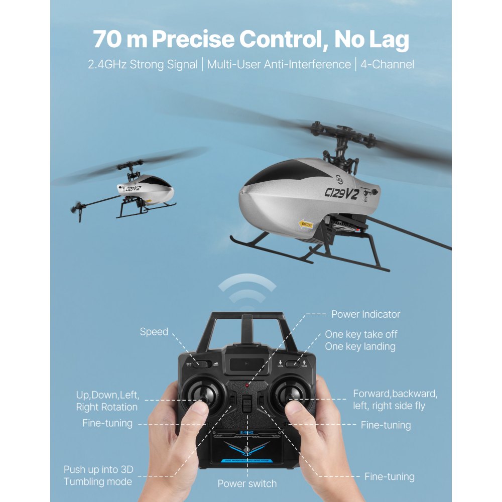 VEVOR RC Helicopter, 2.4GHz Single Propeller Remote Control Helicopter with Gyro, 4-Channel RC Airplane for Beginner,  39 Min Flight Time, One-Key Takeoff/Landing, Toys for Kids Ages 8 and up