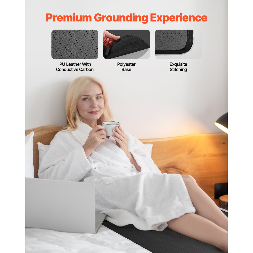 VEVOR Grounding Mat, 27 x 60 in Anti-Slip PU Leather Earthing Mat, with 15 Feet Grounding Cord, Grounding Pad for Sleep, Boost Energy, Improve Sleep, Reduce Anxiety at Home Office or Work