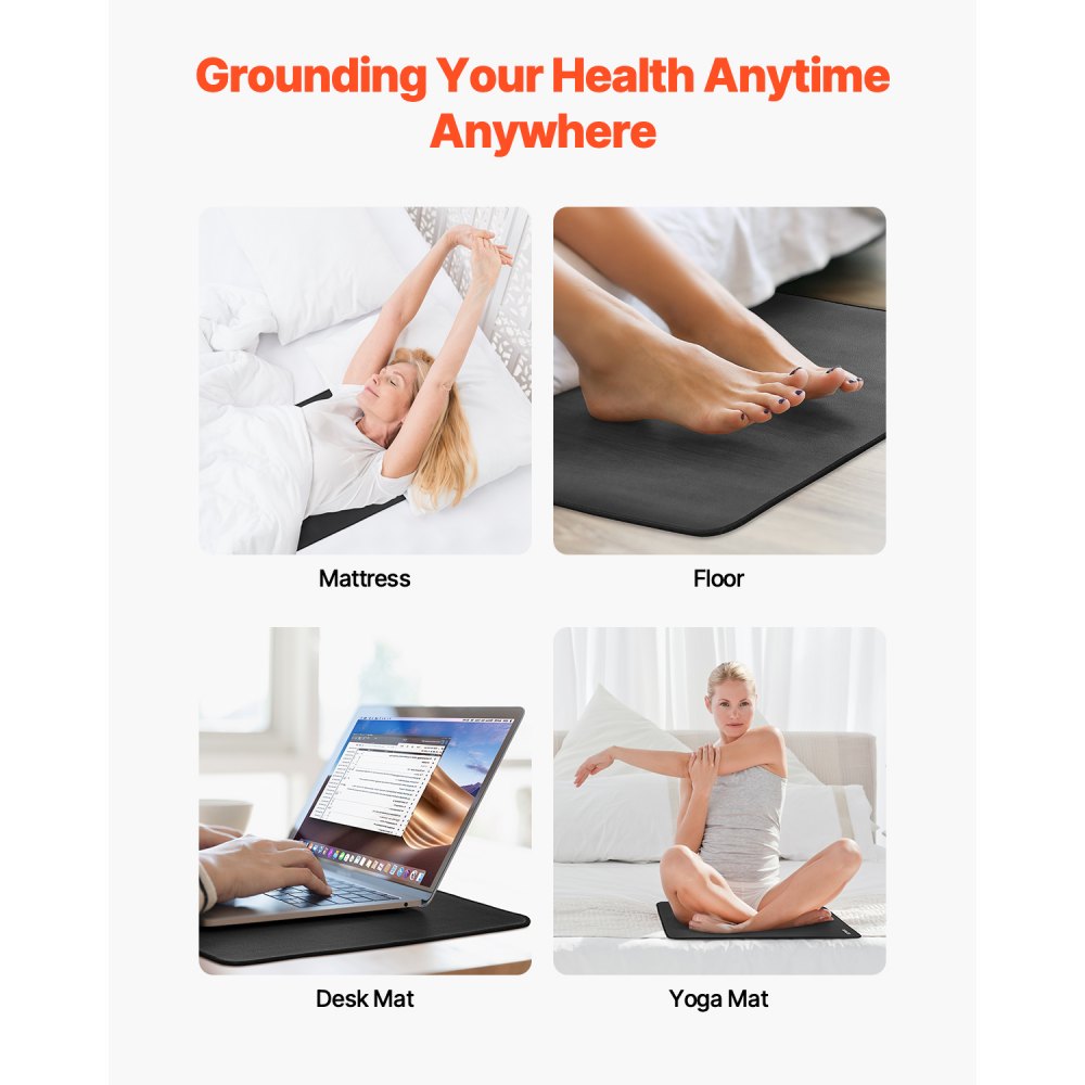 VEVOR Grounding Mat, 24 x 16 in Anti-Slip PU Leather Earthing Mat (2 Packs), with 15 ft Grounding Cord, Grounding Pad for Feet, Boost Energy, Improve Sleep, Reduce Anxiety at Home Office or Work